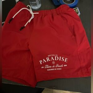 Red 'See You in Paradise' Graphic Shorts